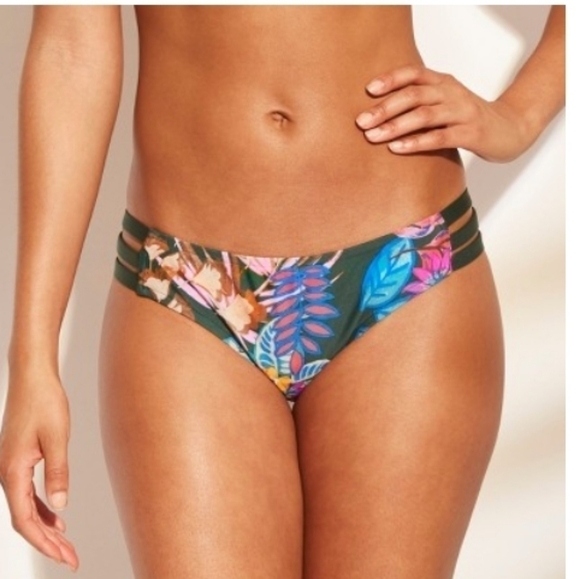 SHADE & Shore Strappy Bikini Swim Bottom Floral and Leaf Green - Picture 1 of 7